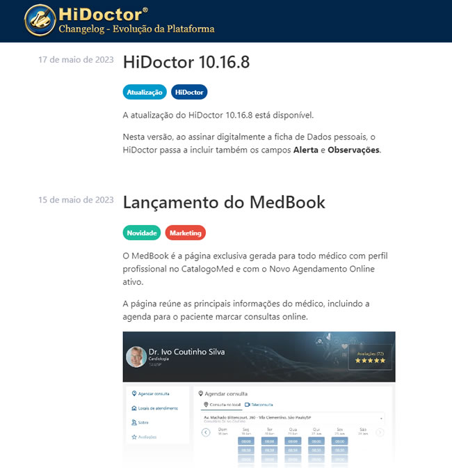 HiDoctor® Changelog - Evolução da Plataforma