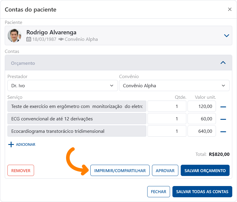 Impressos nas contas do paciente