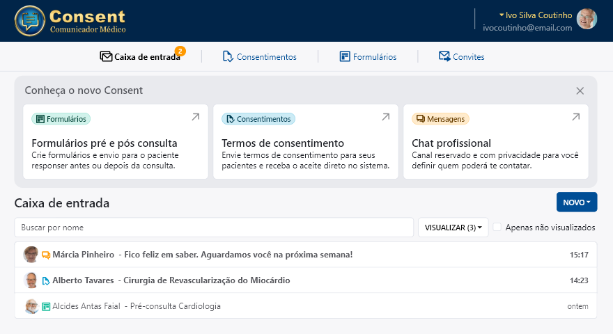 Tela inicial do Consent