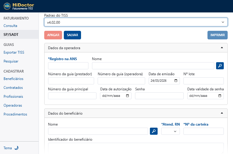 Faturamento TISS: guia SP/SADT