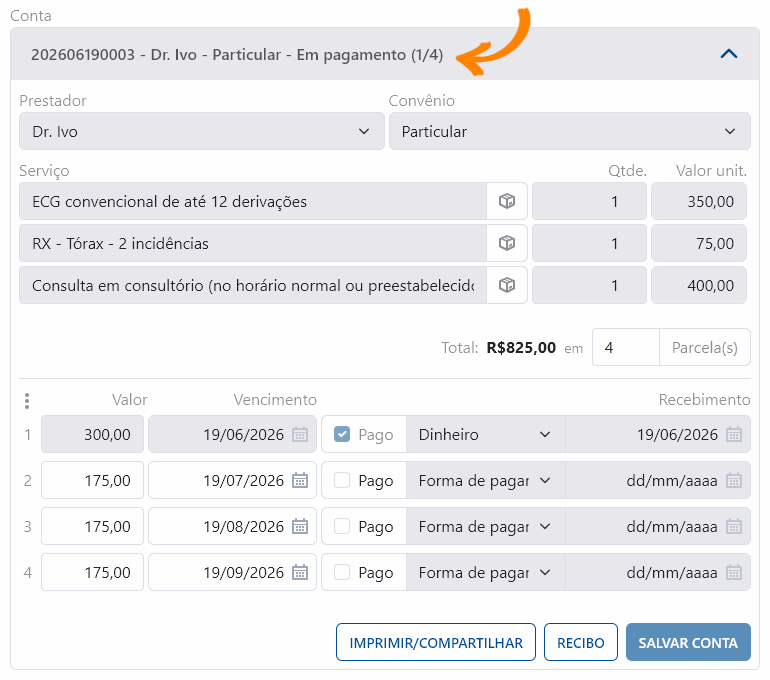 Conta do paciente no HiDoctor - Em pagamento