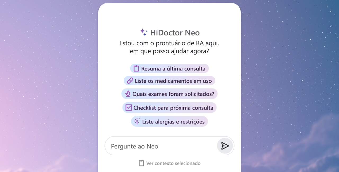 HiDoctor Neo: chat de IA integrado ao prontu&aacute;rio para apoio cl&iacute;nico