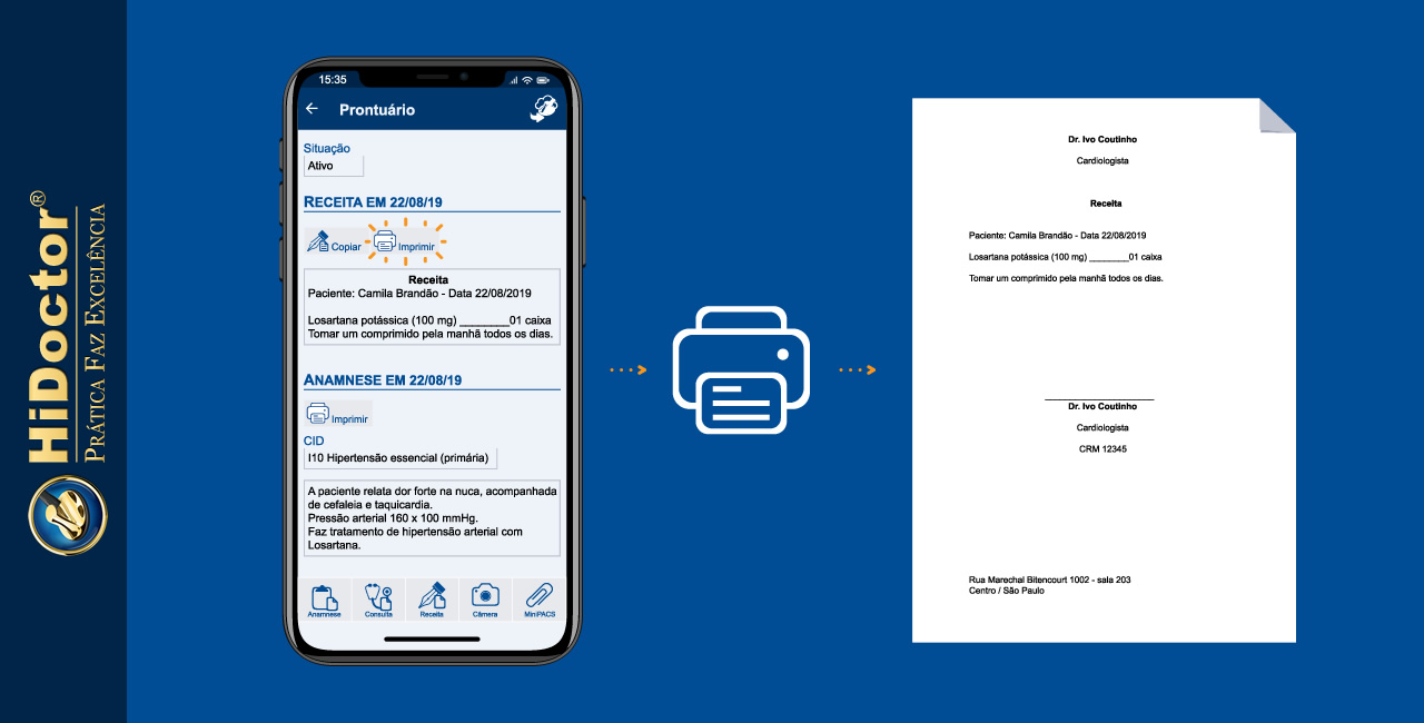 Impressão de textos do prontuário através do HiDoctor® Mobile